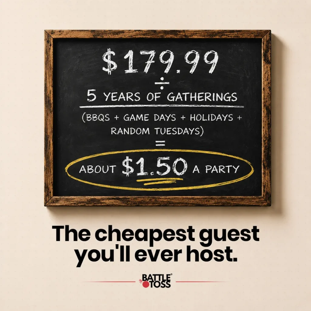 Battle Toss static ad: chalkboard '$1.50 a party' value creative