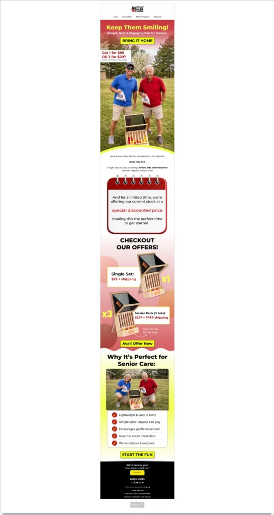 Battle Toss email campaign: Senior Care 'Keep Them Smiling'